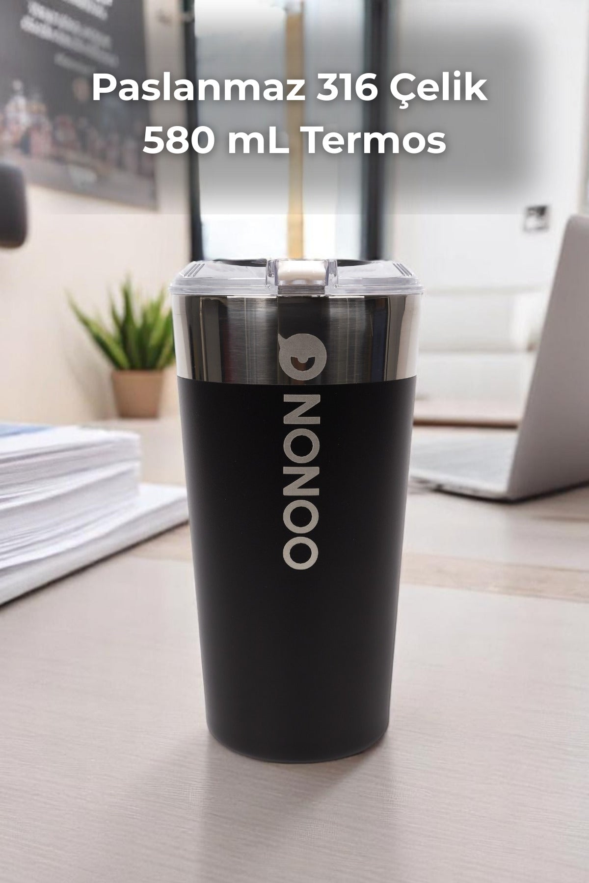 Nonoo Paslanmaz 316 Çelik Vakumlu 580mL Termos, Termos Bardak, Transit Mug Sarı
