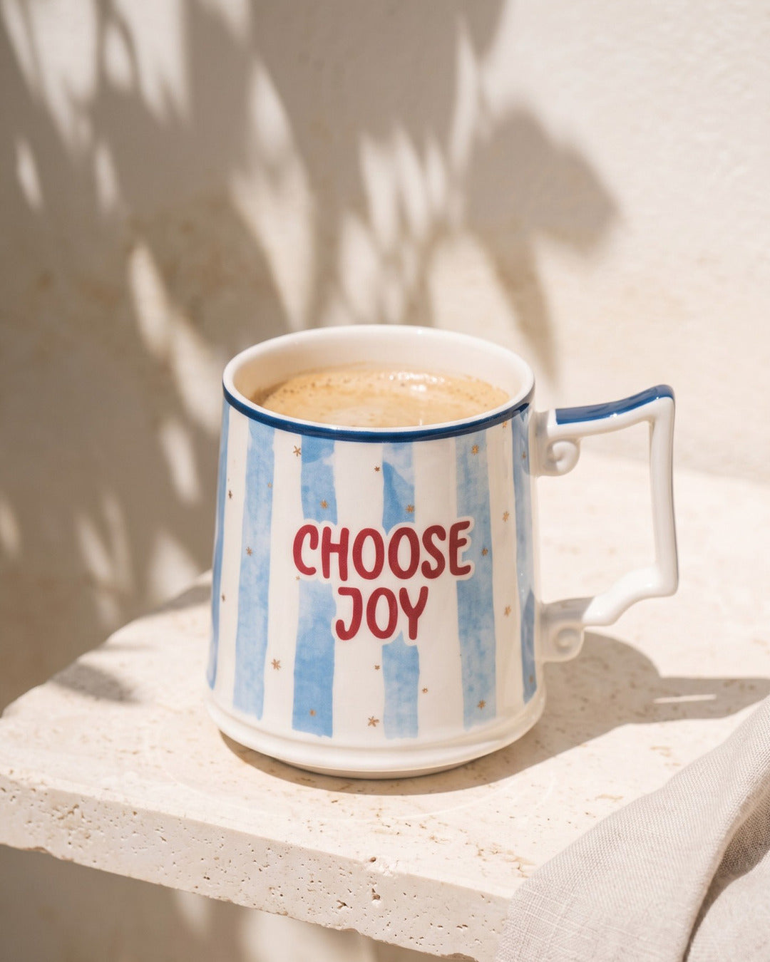 FELİSA Choose Joy porselen kupa — sabah kahvesi, traverten
