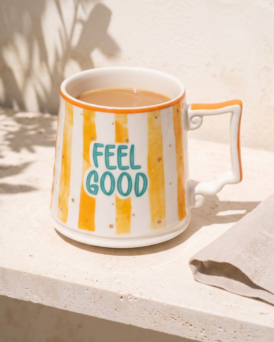 FELİSA Feel Good porselen kupa — sabah kahvesi, traverten